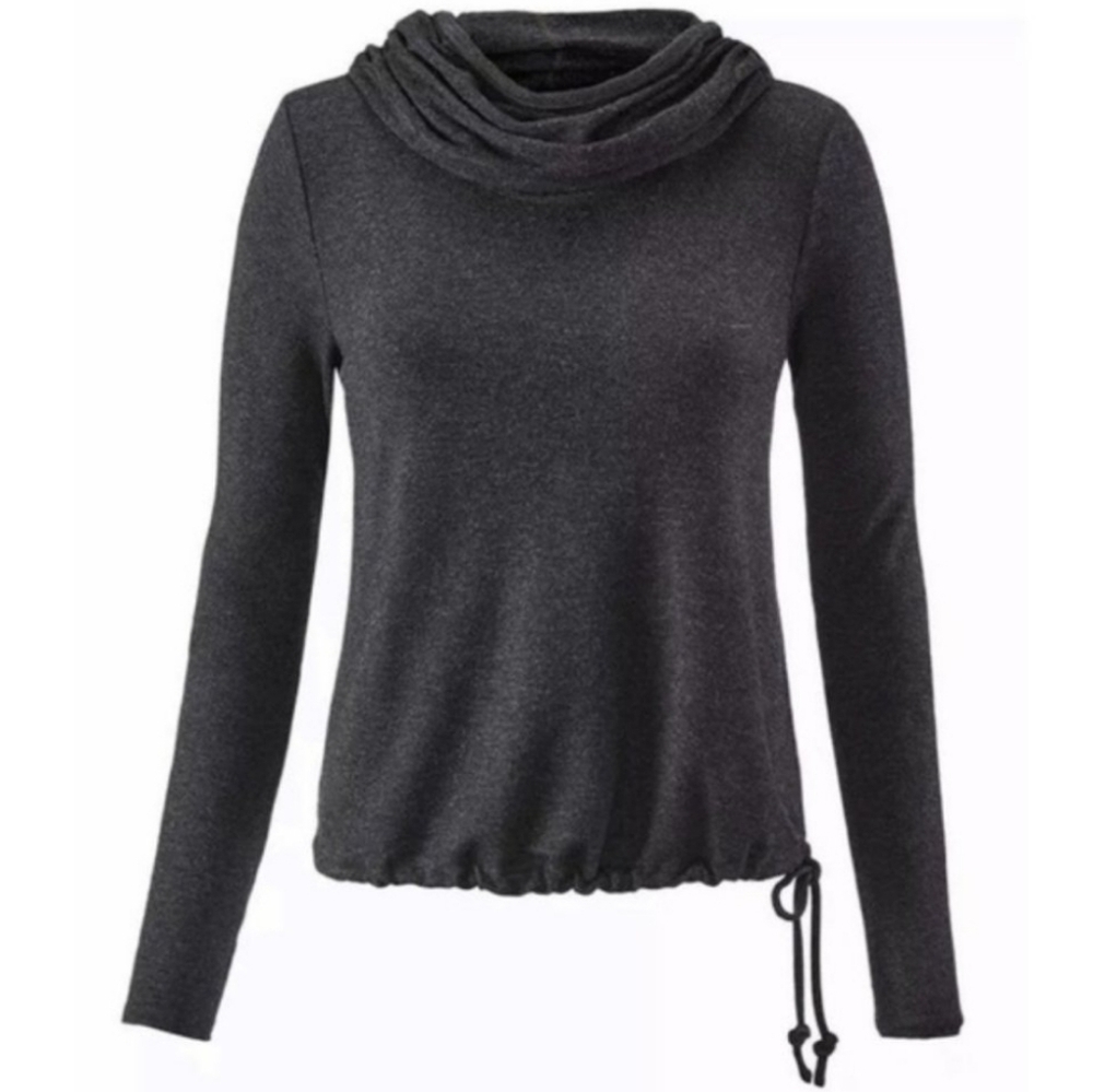 Cabi charcoal Reese Topper cowl neck knit top. 3231